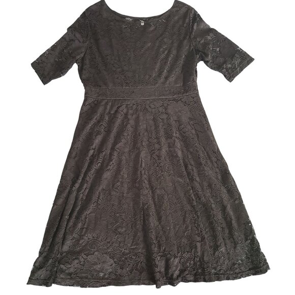 Little Black Dress Lace Empire Waist 3XL Scoop Neck 3/4 Sleeves Midi Length - Picture 2 of 9